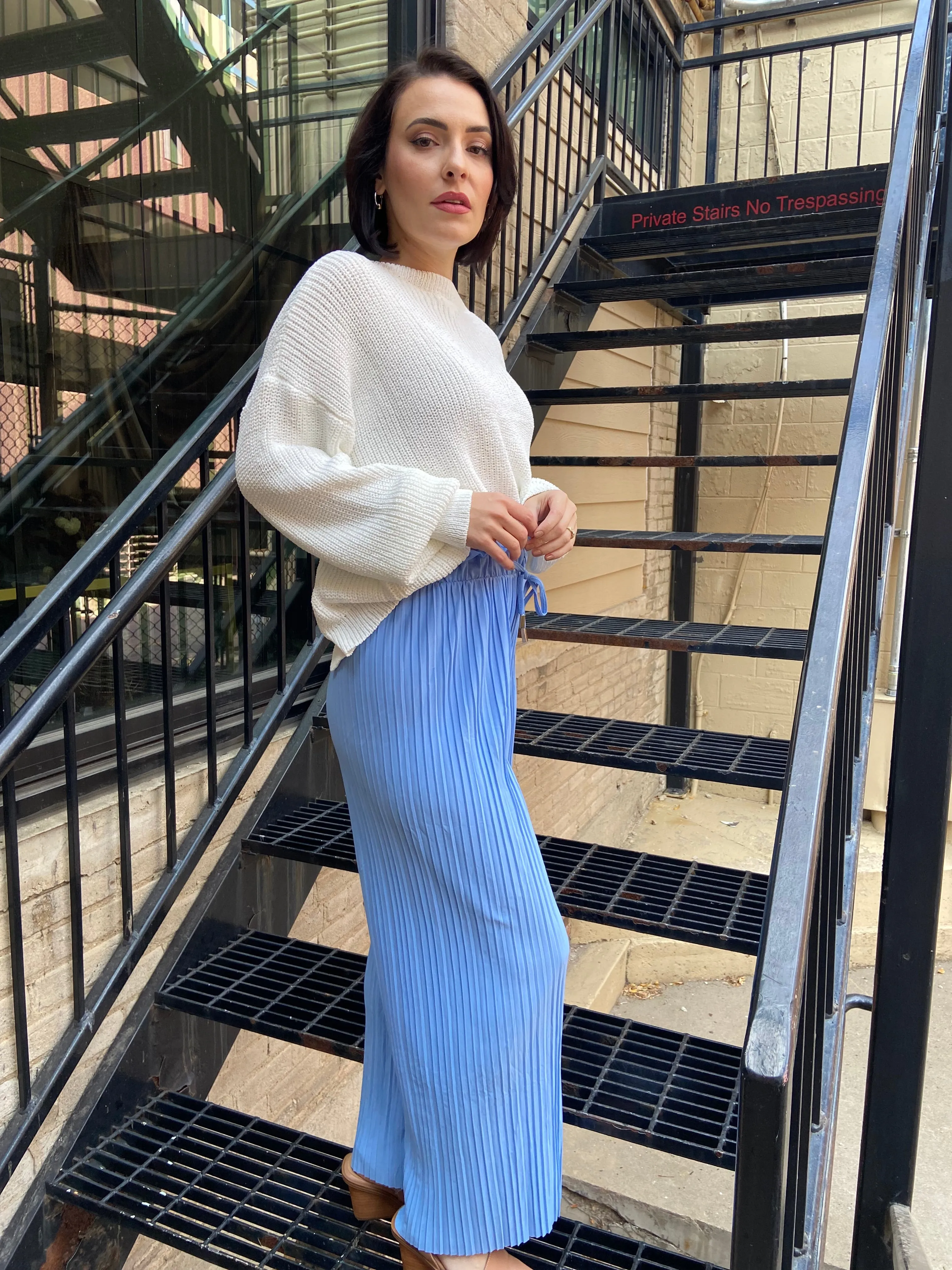 Charlie Chambray Blue Pleated Pants