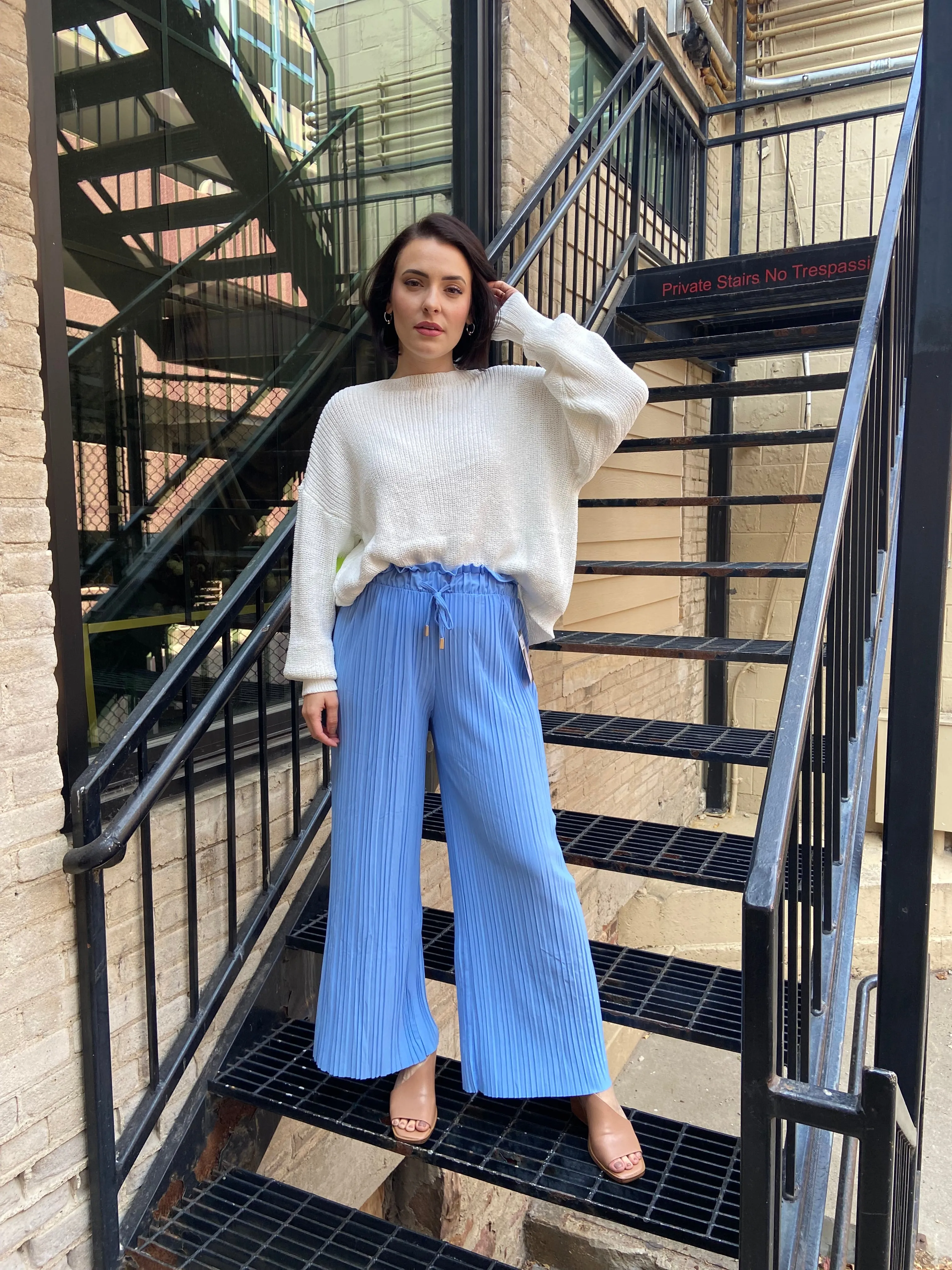 Charlie Chambray Blue Pleated Pants