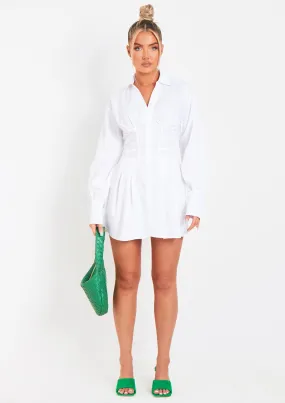Cheryl White Lace Up Back Shirt Dress