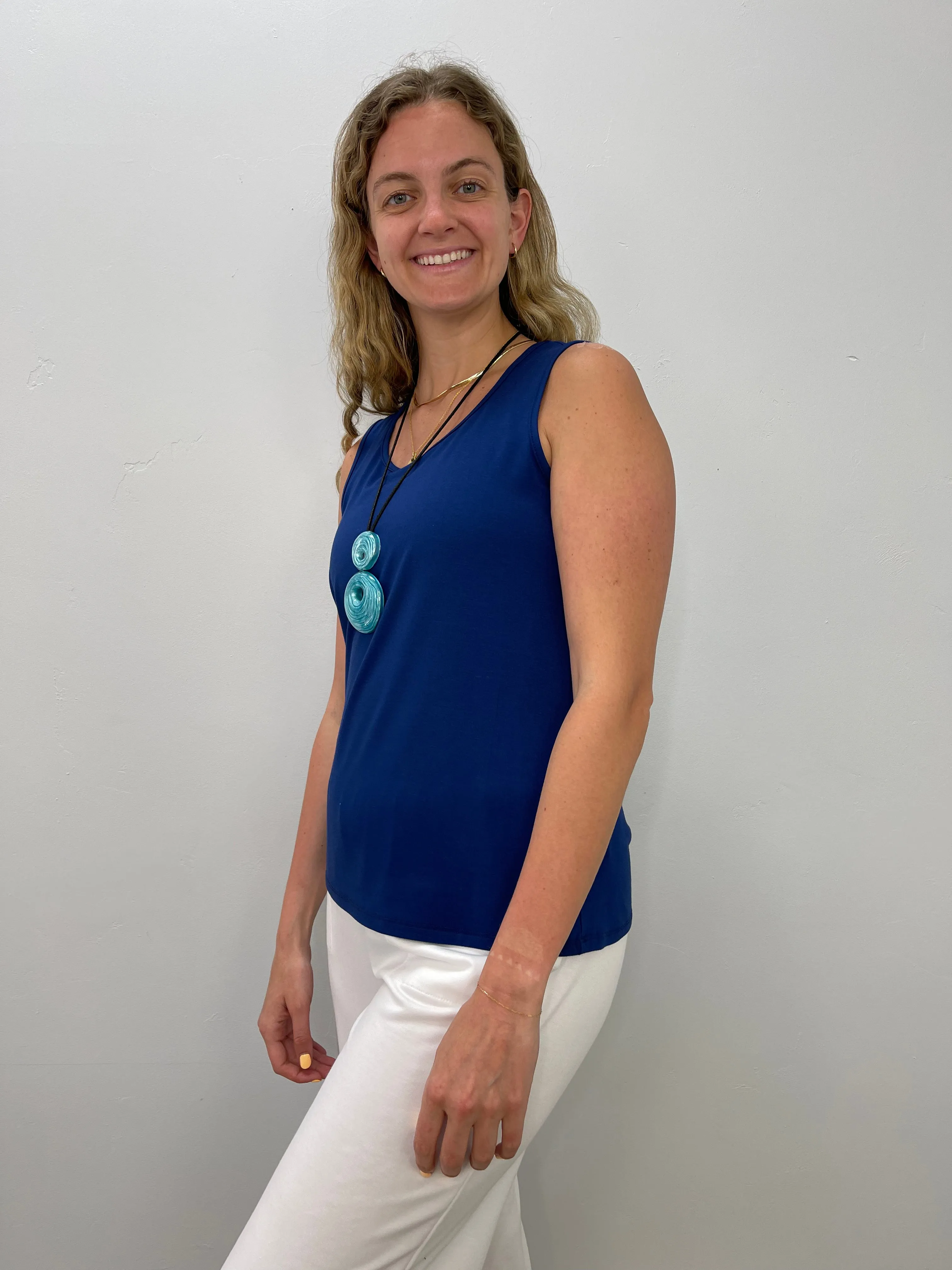 Classic Blue Sleeveless Scoop Neck Bamboo Tunic