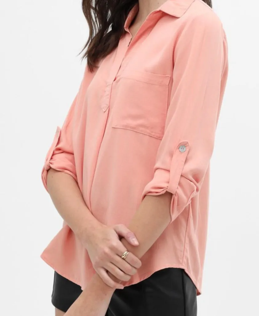 *CLEARANCE* Naian Peach Tunic V Neck Collared Shirt