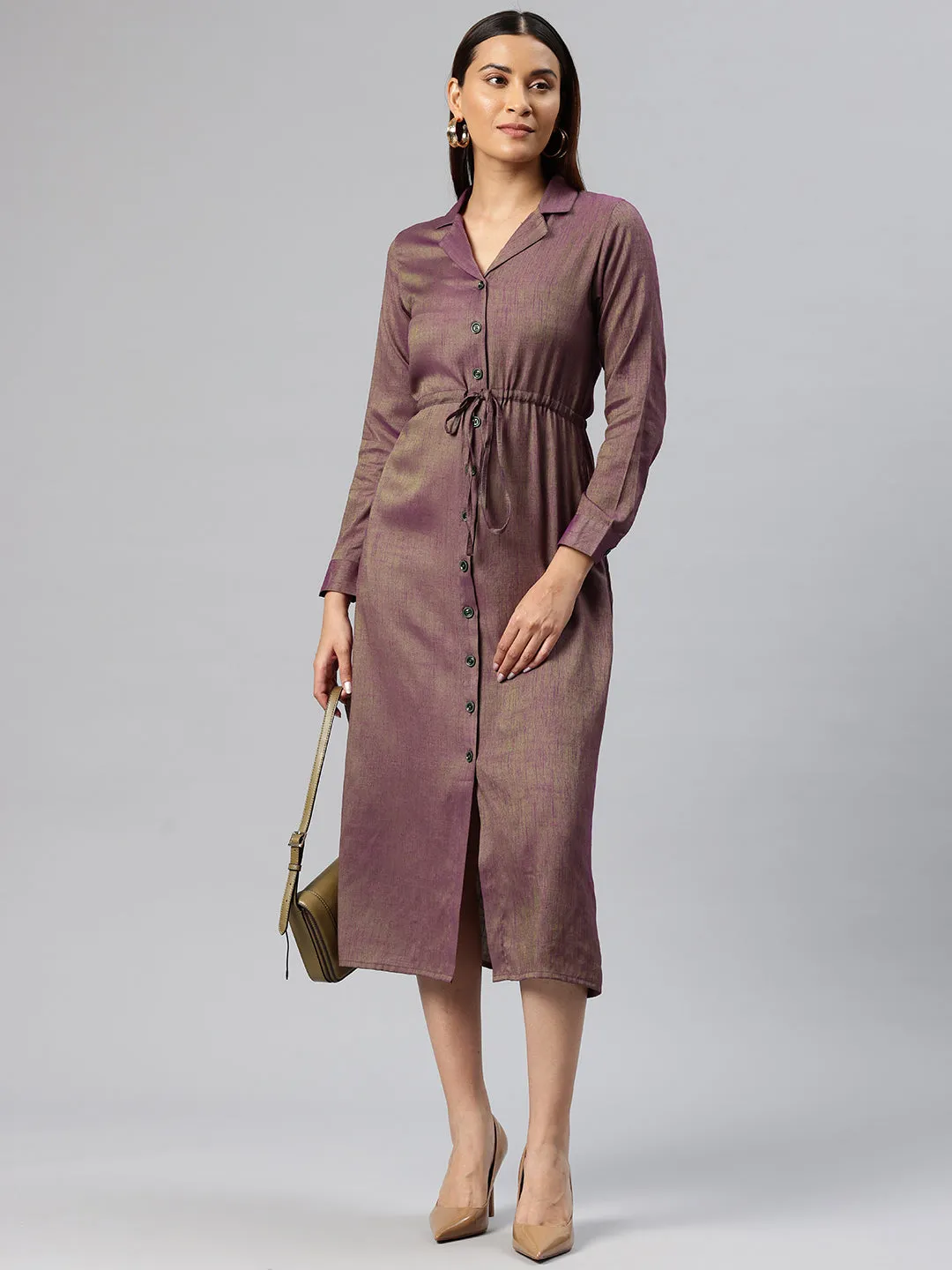 Cottinfab Solid Tie-Ups Detail Shirt Midi Dress