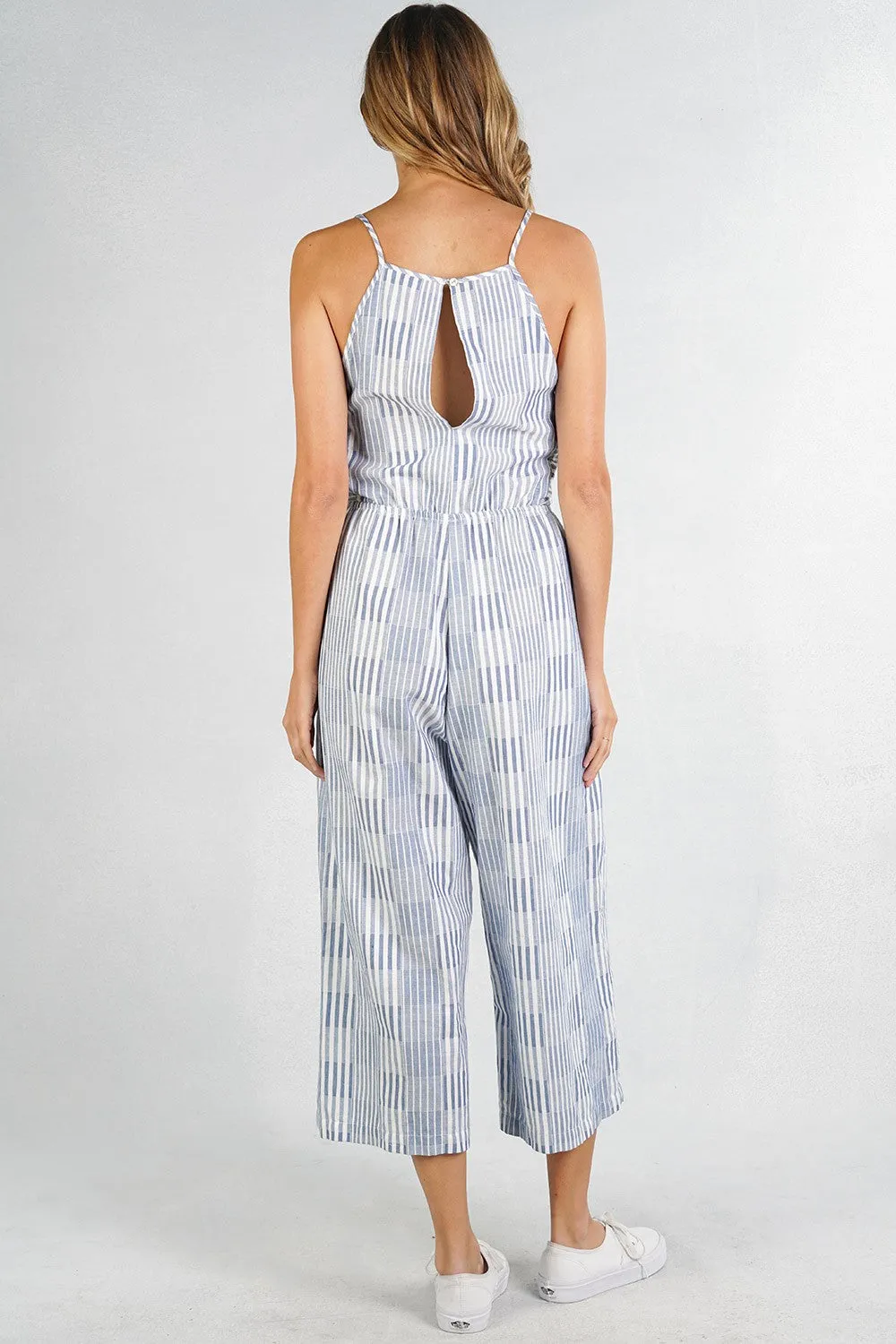 Cotton Striped Tie Front Cropped Jumpsuit
