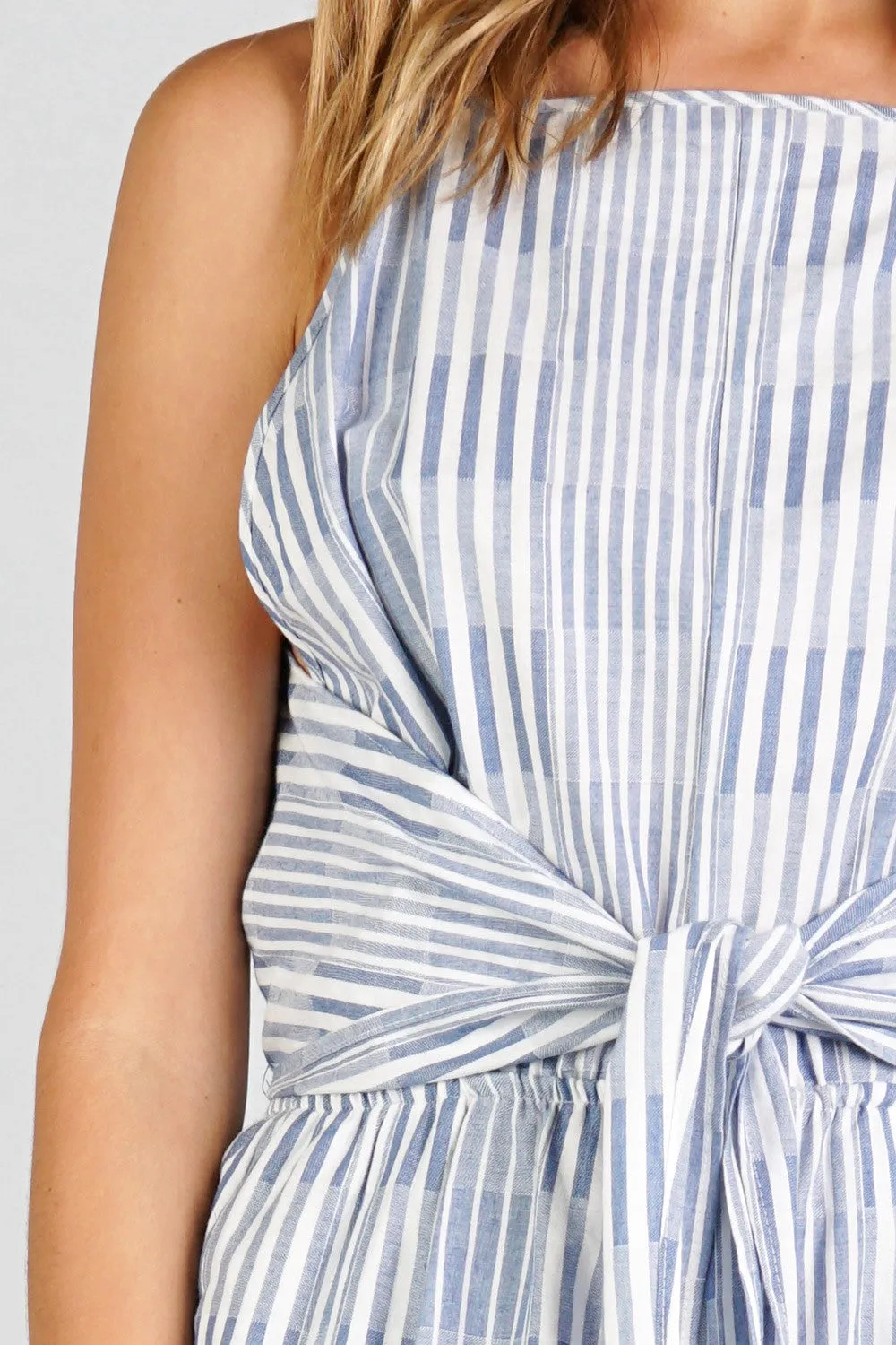 Cotton Striped Tie Front Cropped Jumpsuit