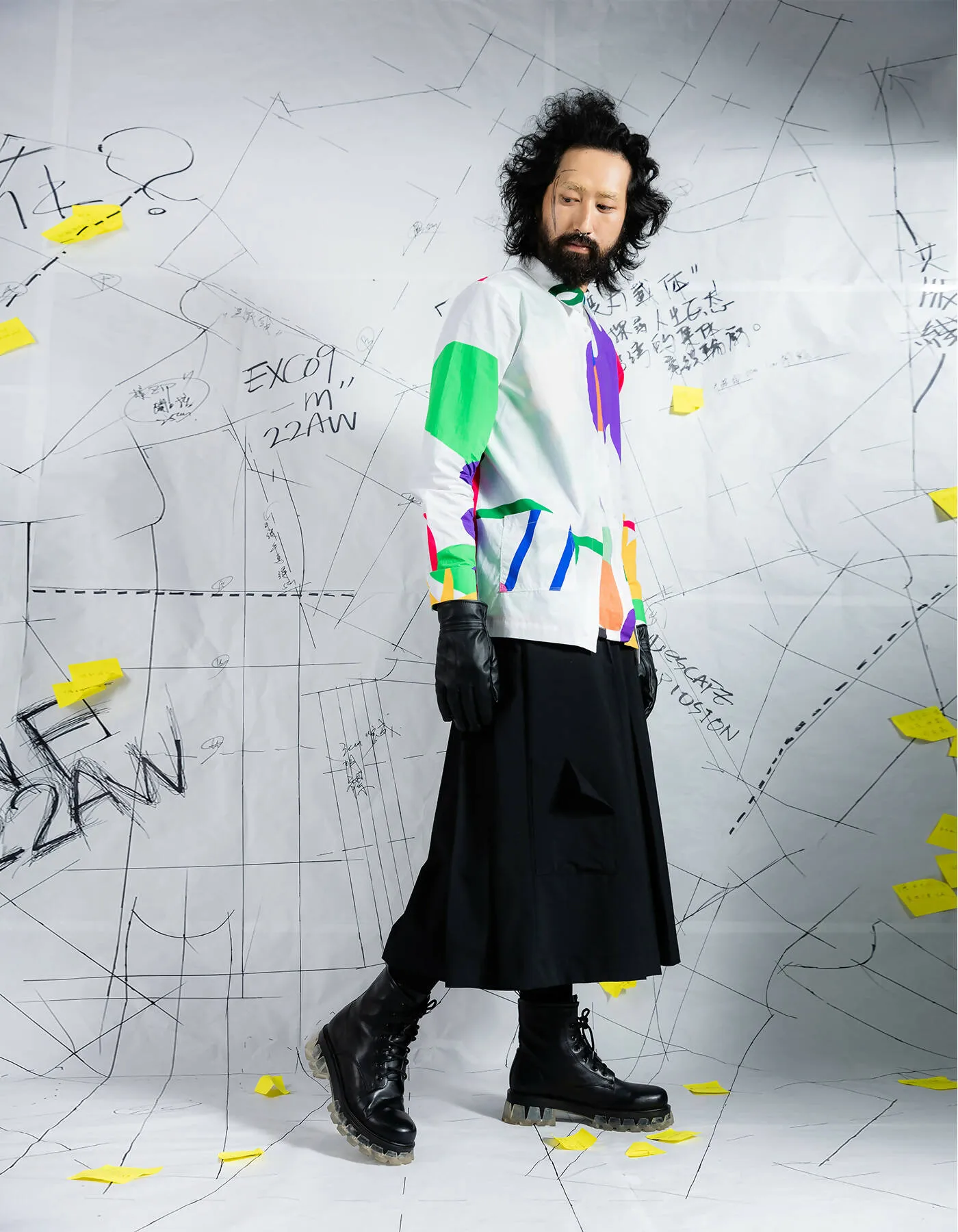 Crossover Triple Pleated Printed Deconstructed Shirt