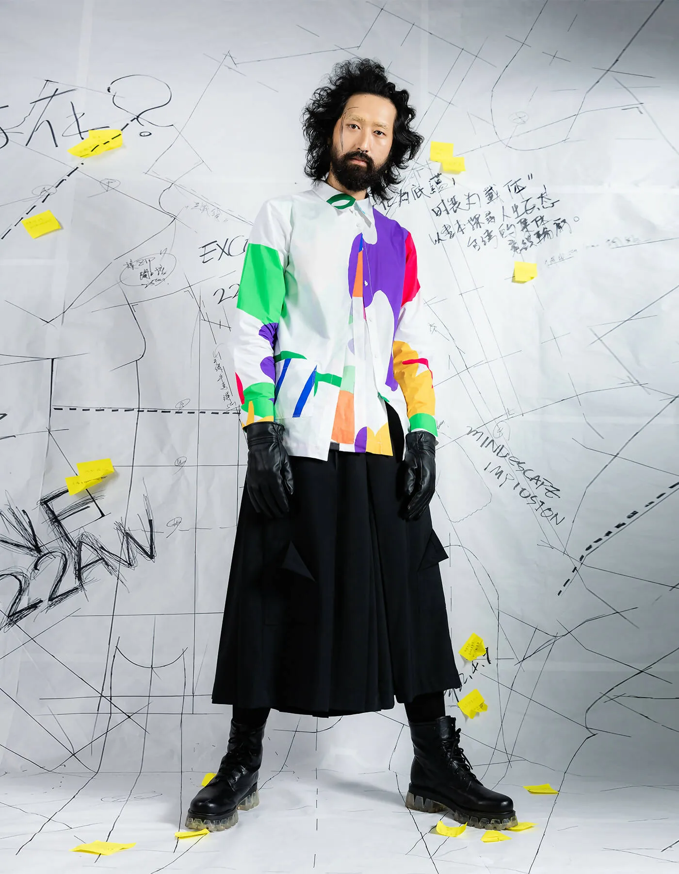Crossover Triple Pleated Printed Deconstructed Shirt