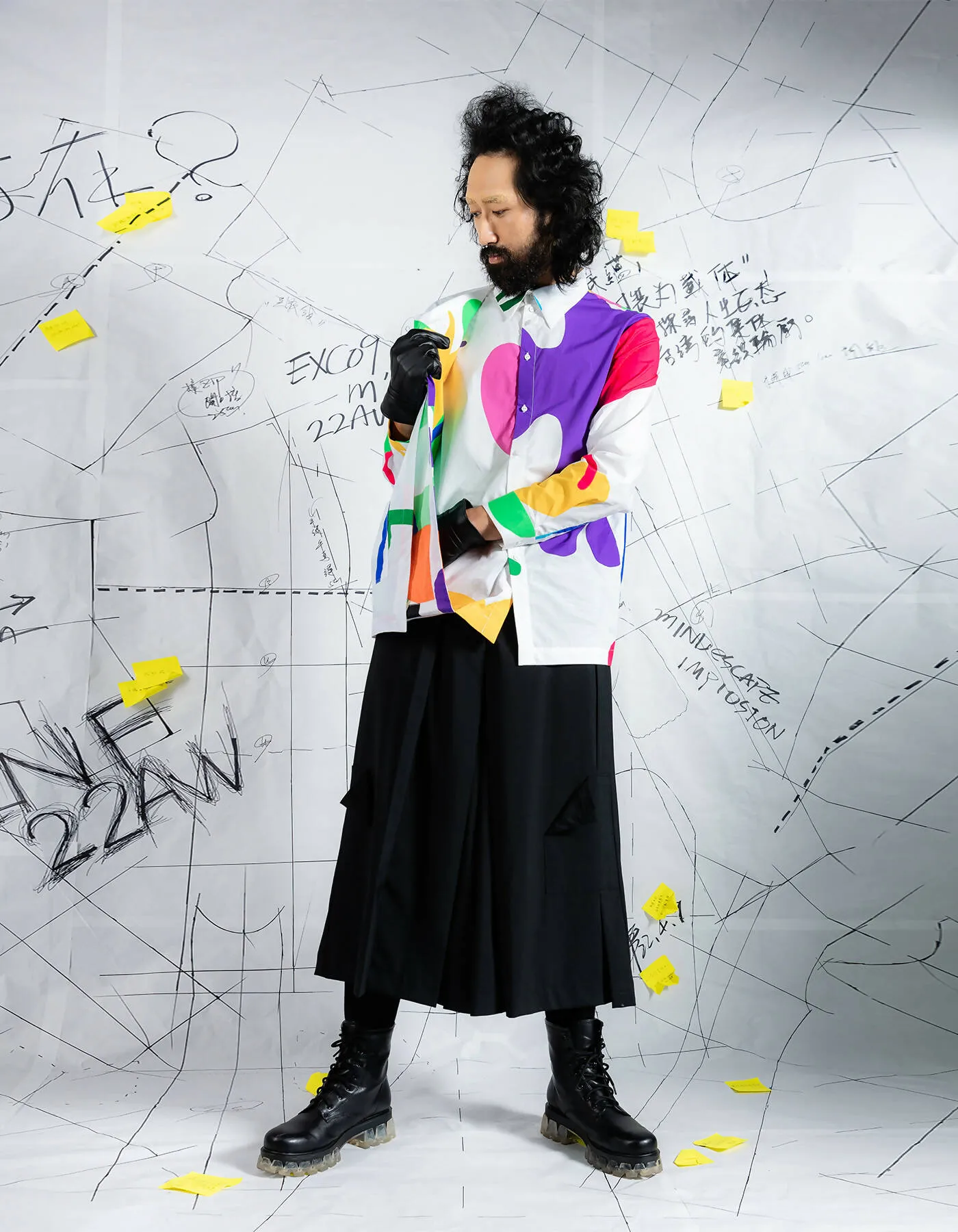 Crossover Triple Pleated Printed Deconstructed Shirt