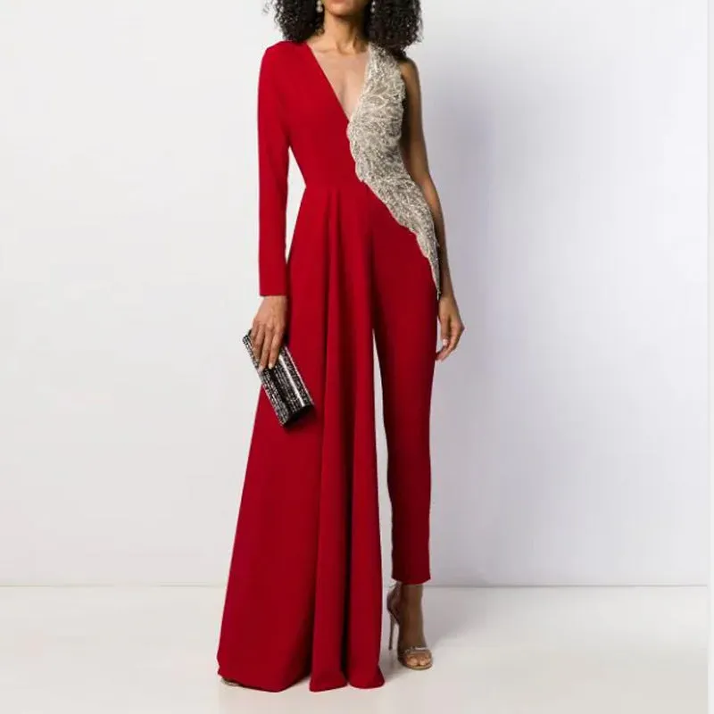 Deep V Slim-Fit Wings Bronzing Jumpsuit