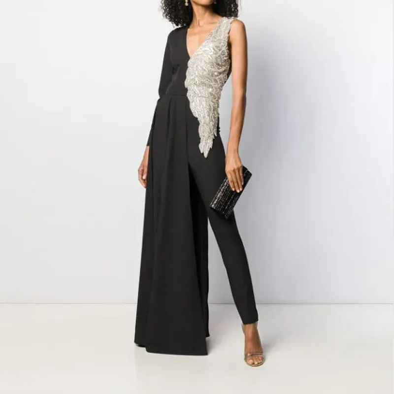 Deep V Slim-Fit Wings Bronzing Jumpsuit