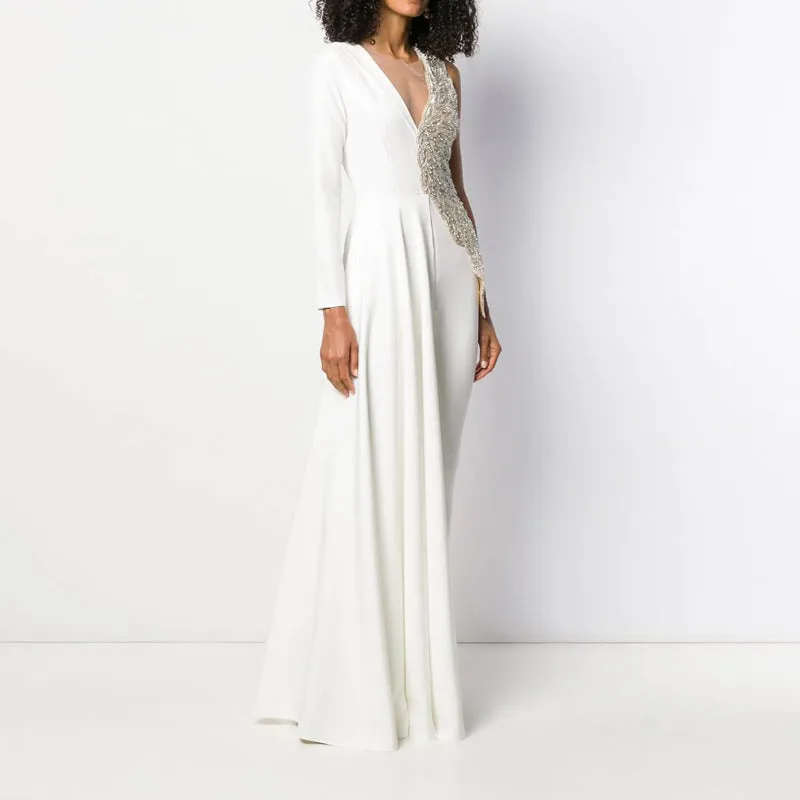 Deep V Slim-Fit Wings Bronzing Jumpsuit