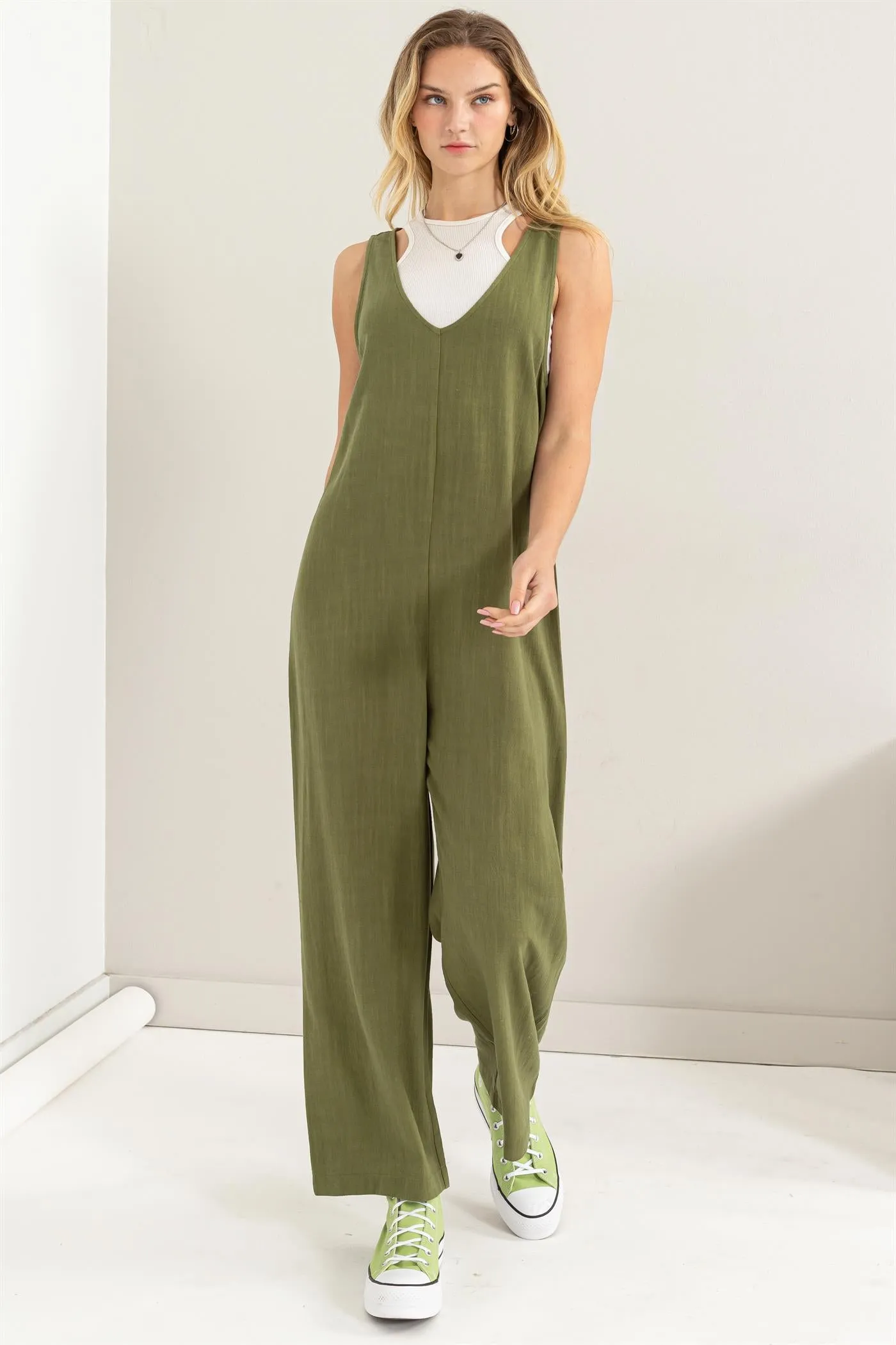 DZ24A886-Linen Sleeveless Jumpsuit