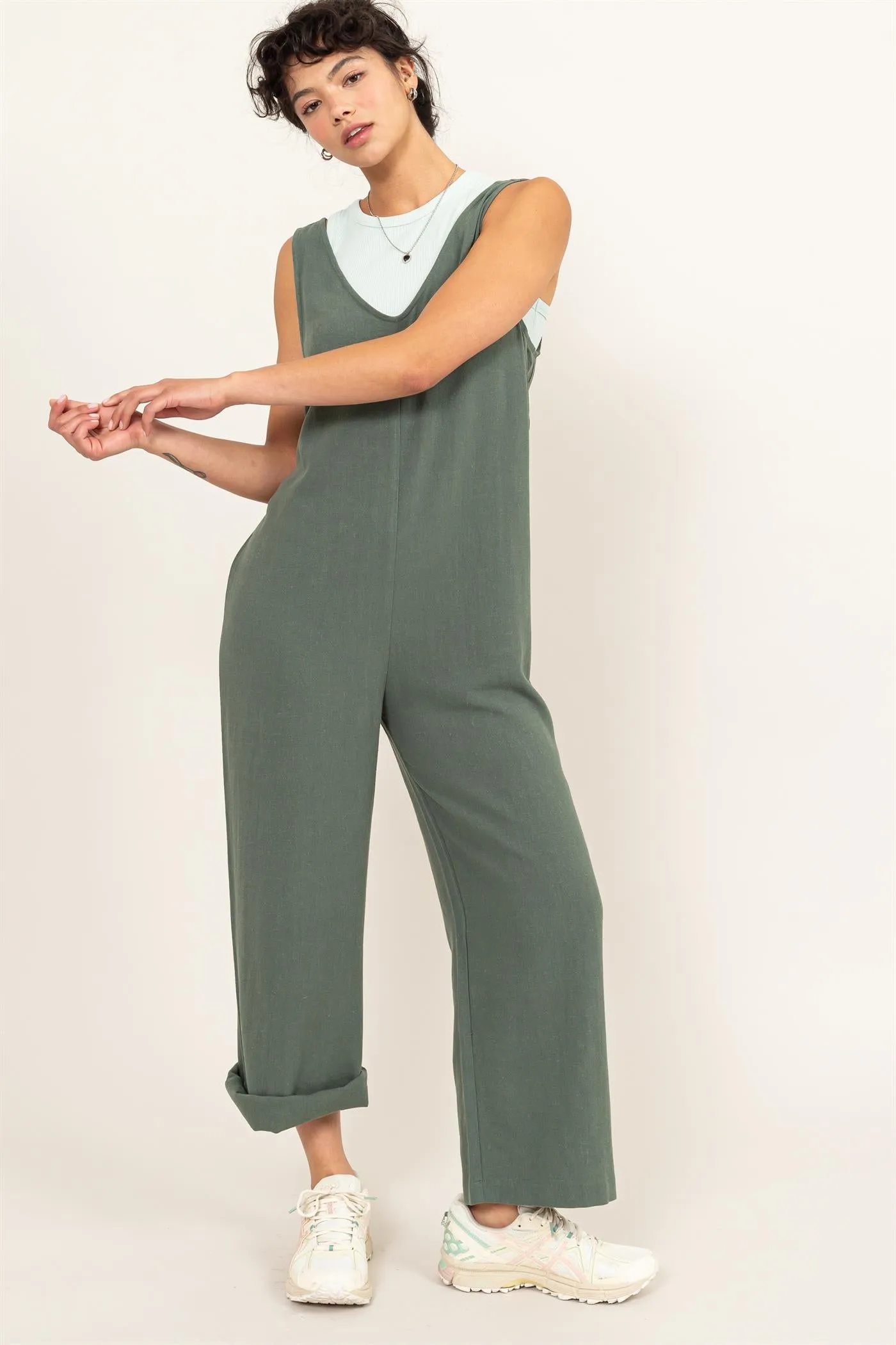 DZ24A886-Linen Sleeveless Jumpsuit