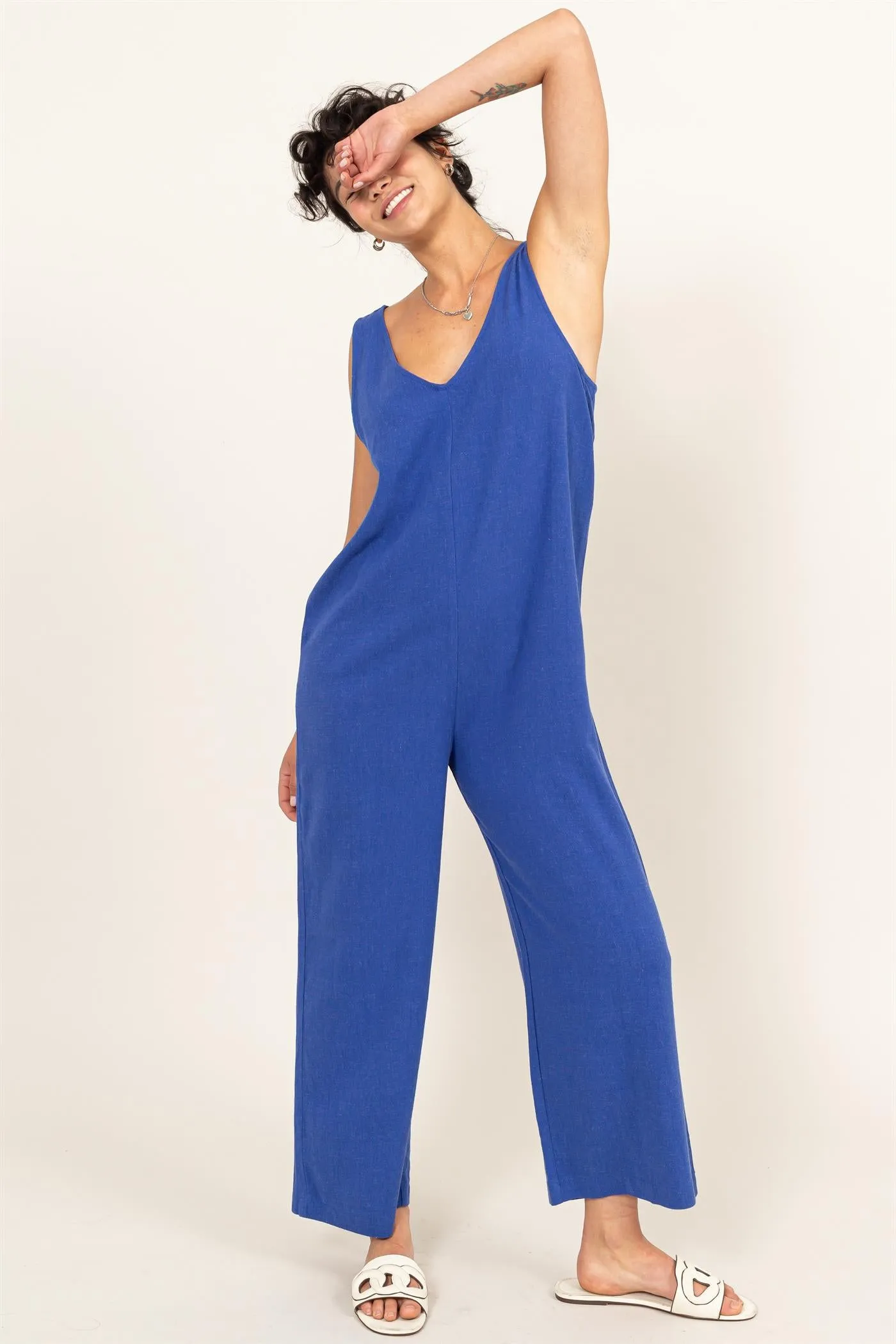 DZ24A886-Linen Sleeveless Jumpsuit
