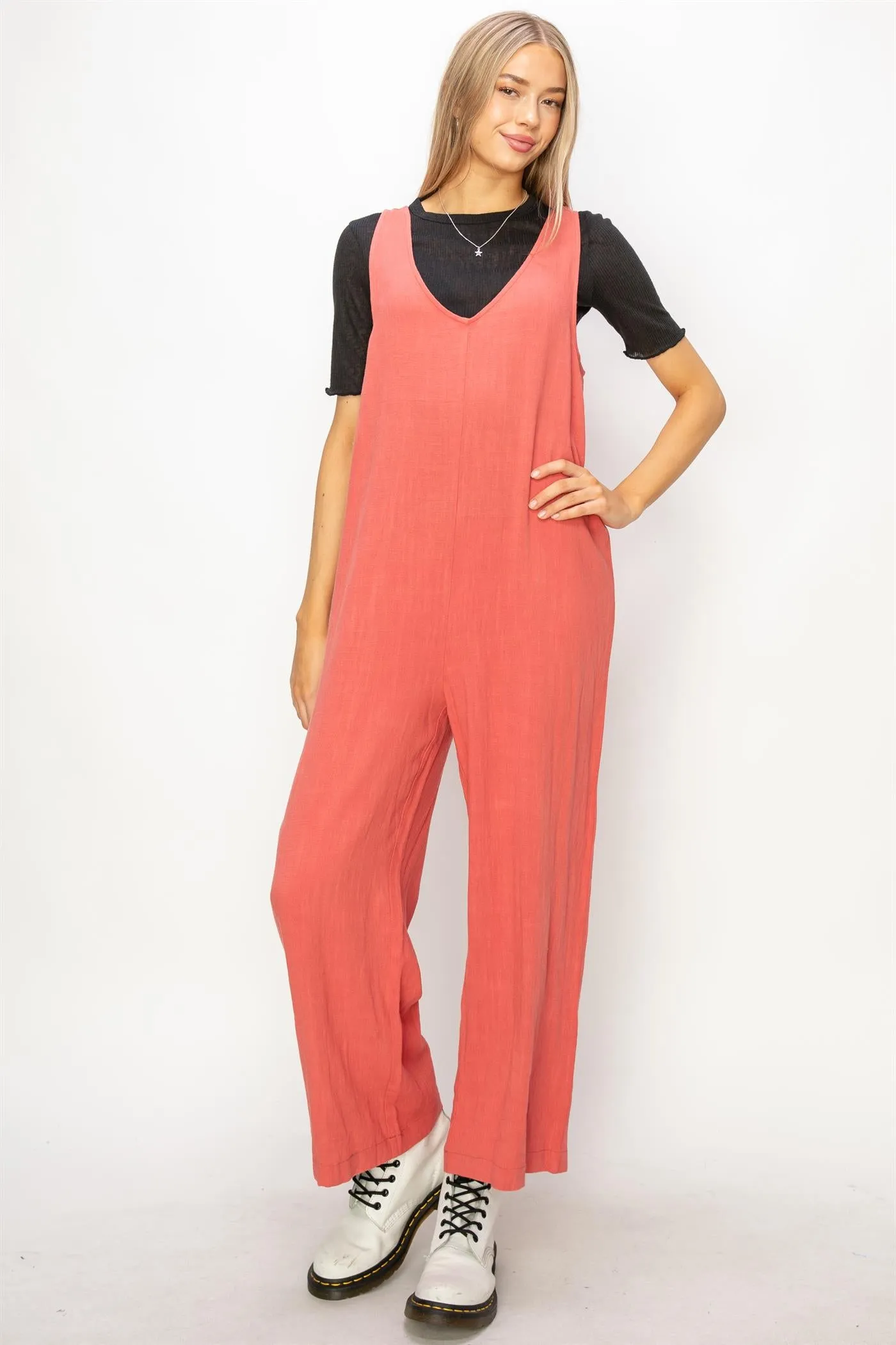 DZ24A886-Linen Sleeveless Jumpsuit