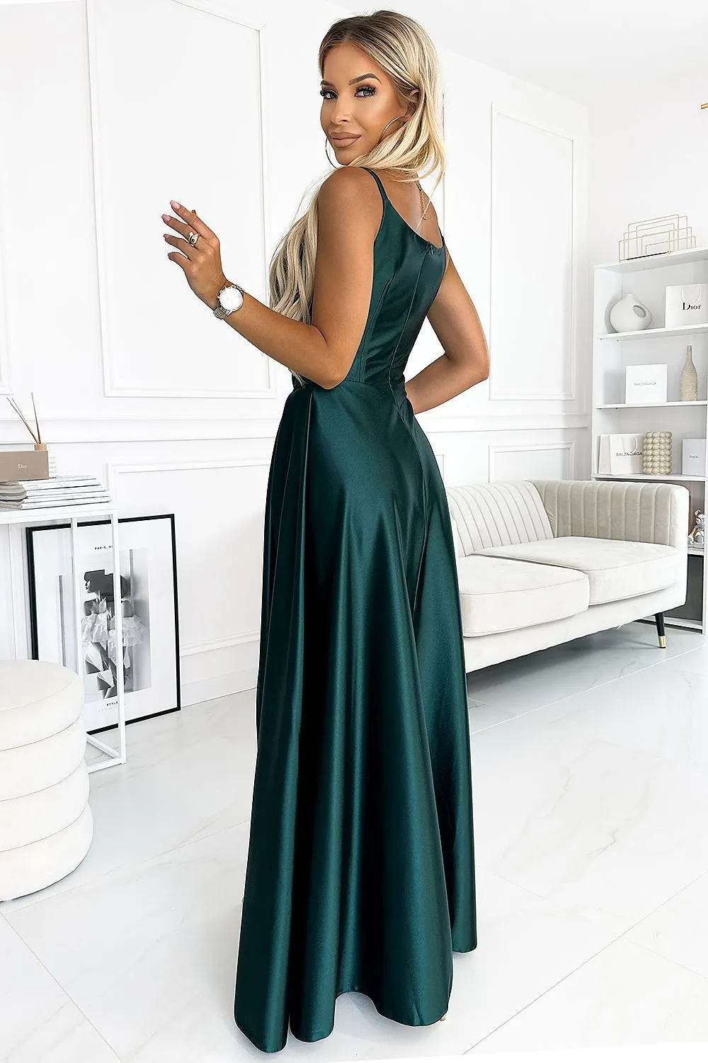 Elegant long shiny glittery evening dress