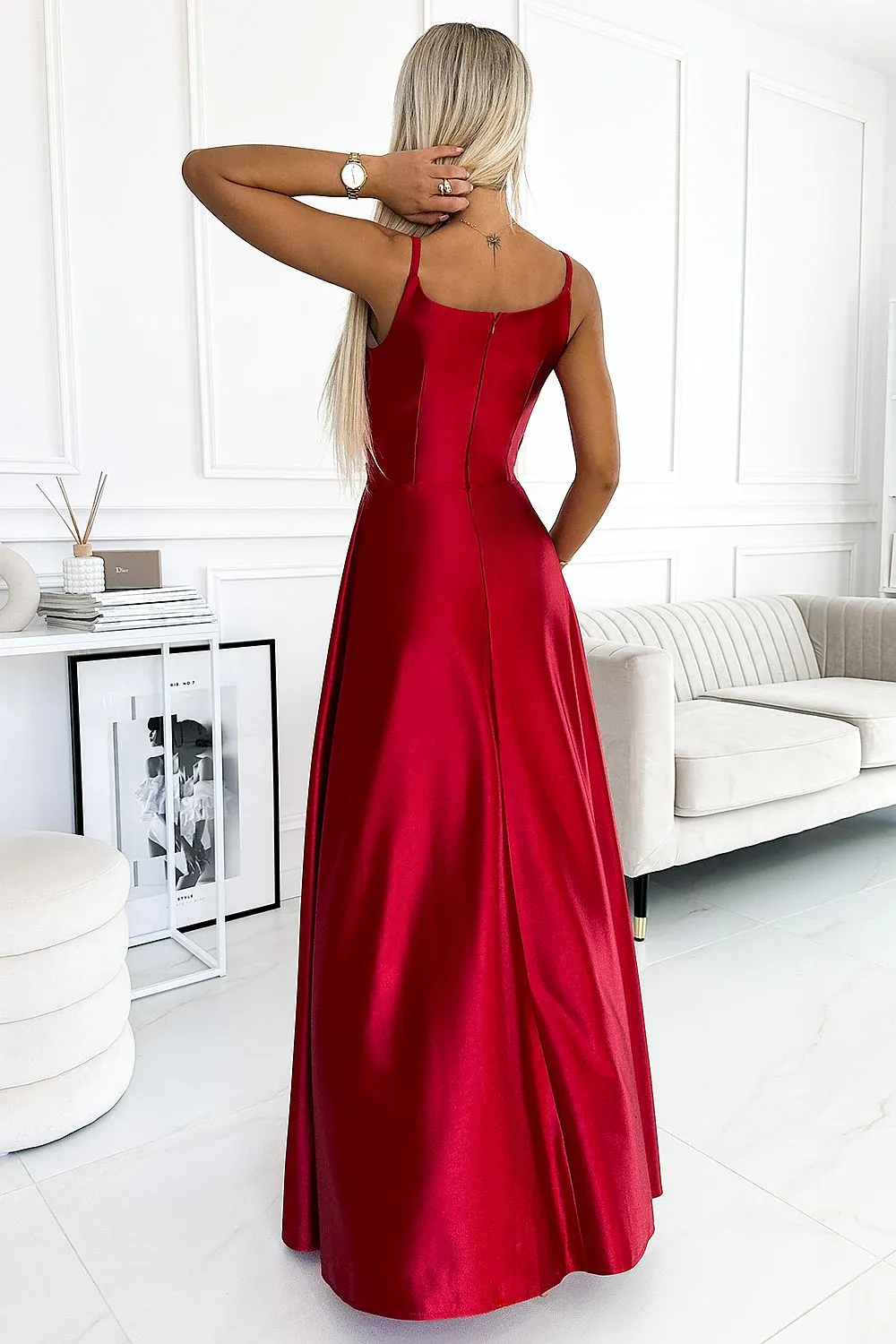 Elegant long shiny glittery evening dress