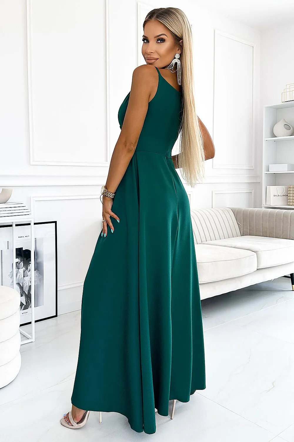 Elegant long shiny glittery evening dress