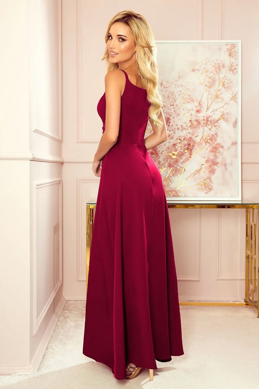 Elegant long shiny glittery evening dress