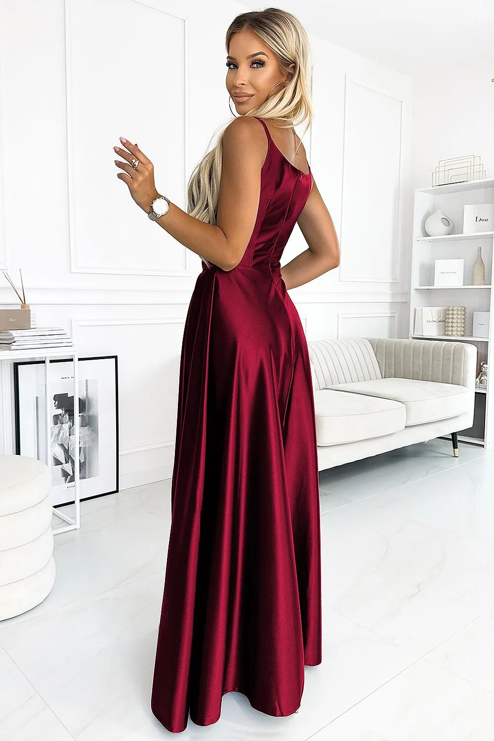 Elegant long shiny glittery evening dress
