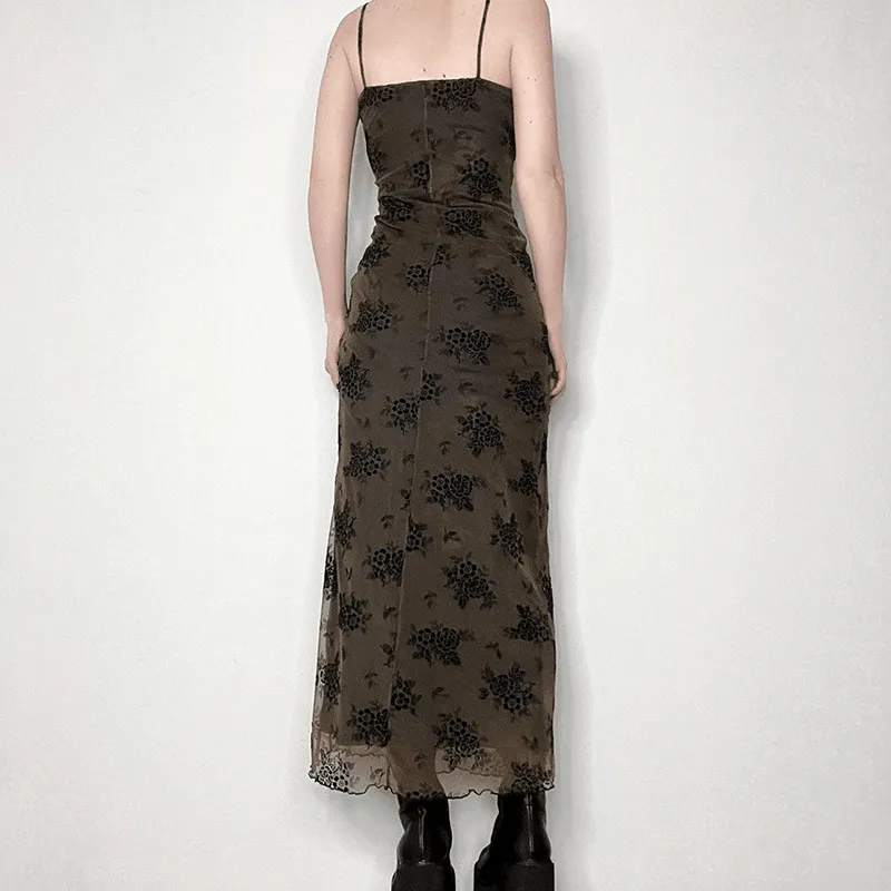 Fairy Gothic Dress, Elegant Floral Long Vestido For Women