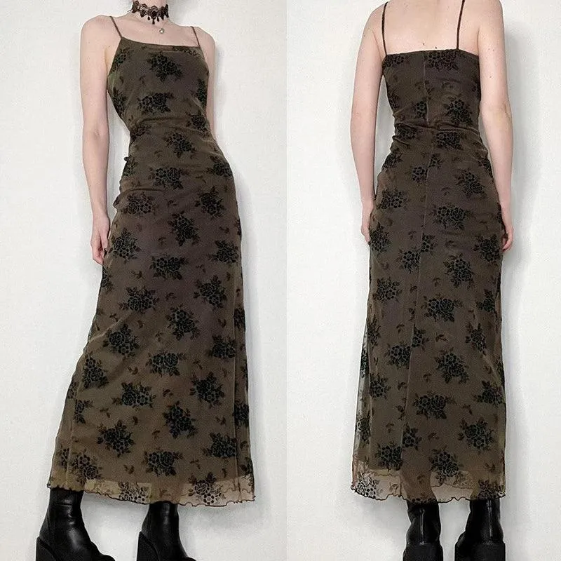 Fairy Gothic Dress, Elegant Floral Long Vestido For Women