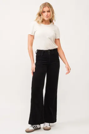 FIONA HIGH RISE CLEAN HEM WIDE LEG PANTS BLACK CORDUROY