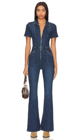 Free People x We The Free Jayde Flare Jumpsuit in Denim-Dark