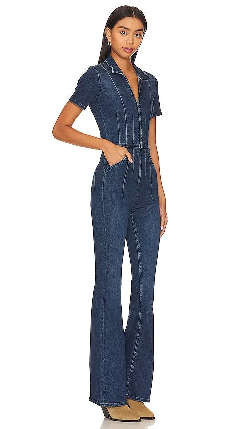 Free People x We The Free Jayde Flare Jumpsuit in Denim-Dark