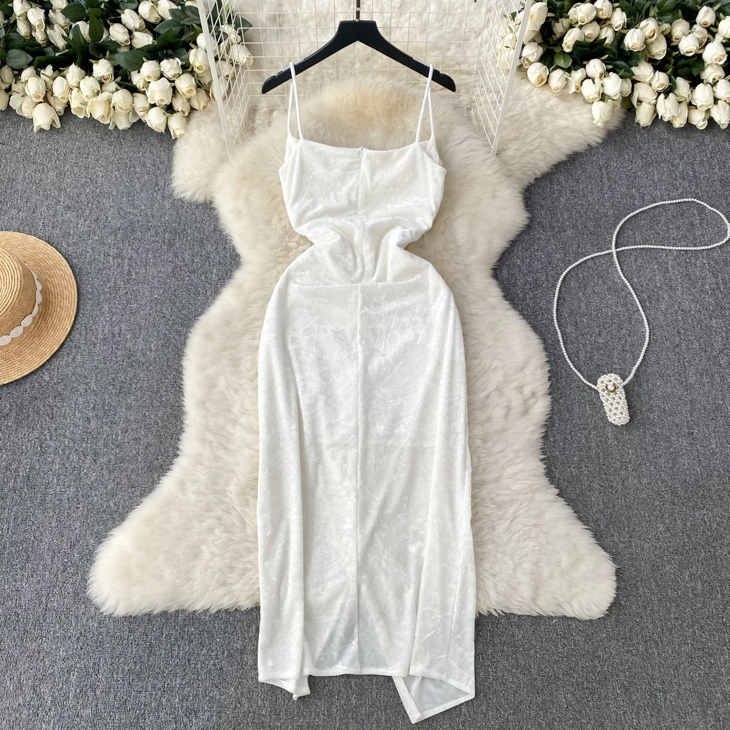 French Style Draped Split Slip Dress