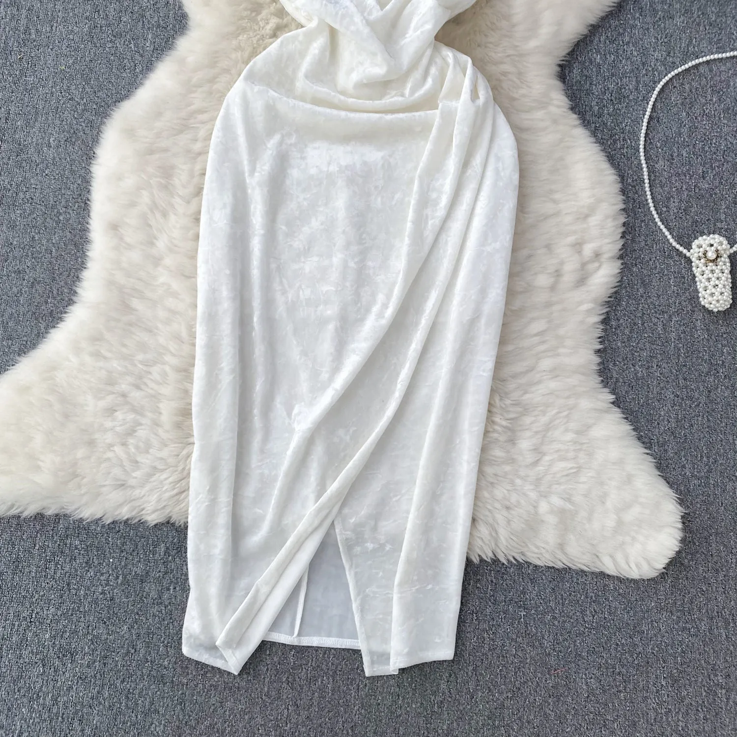 French Style Draped Split Slip Dress
