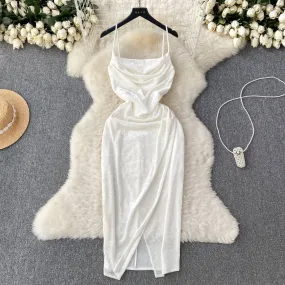 French Style Draped Split Slip Dress