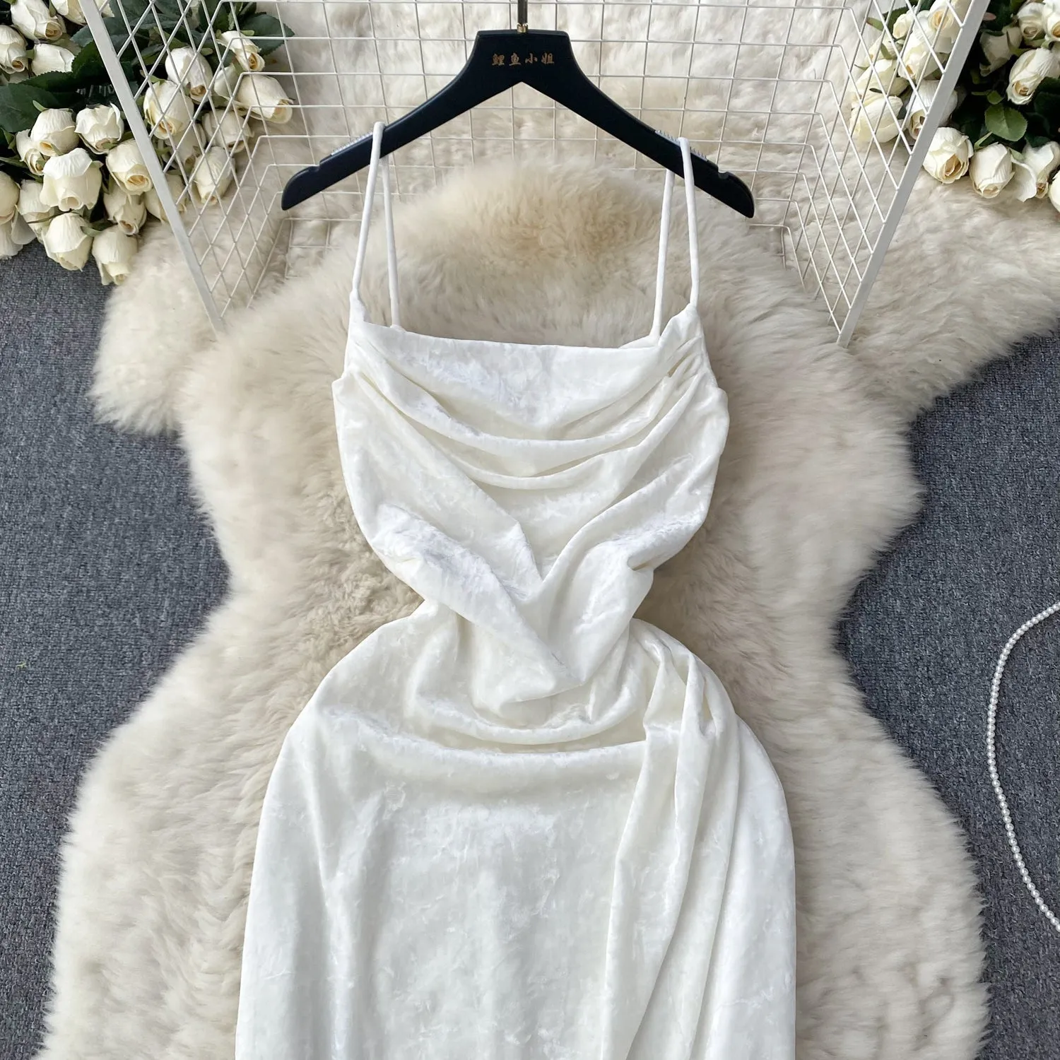 French Style Draped Split Slip Dress