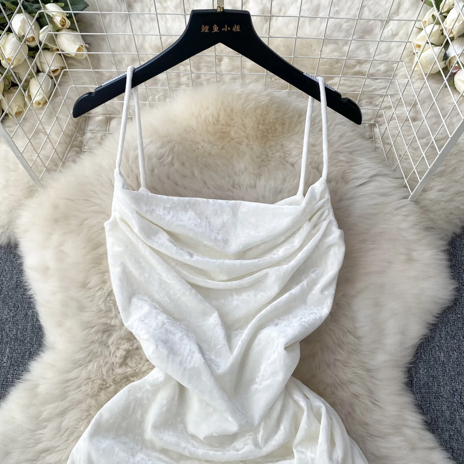 French Style Draped Split Slip Dress