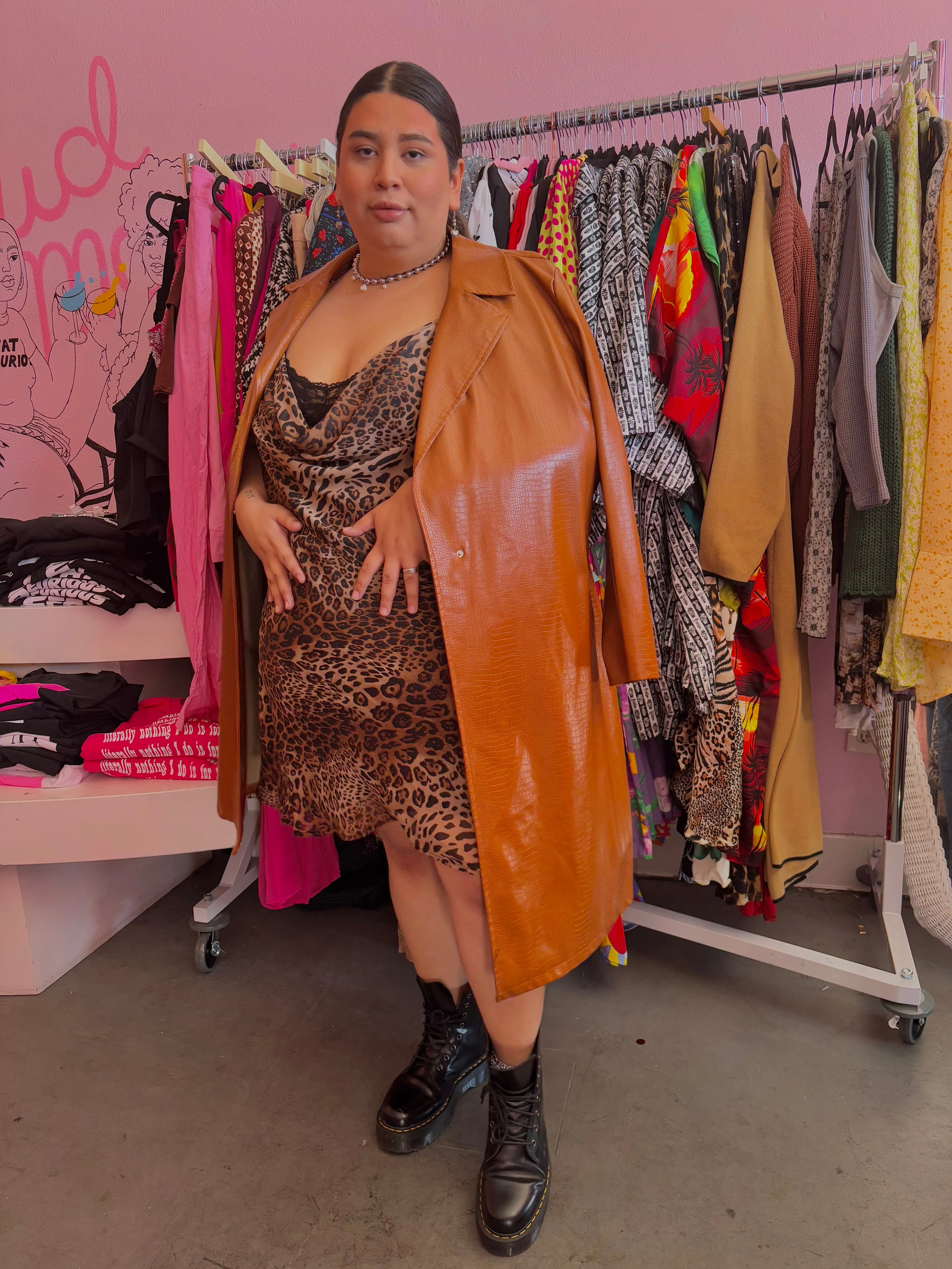 FTF Faux Leather Mid Trench Coat - 3X