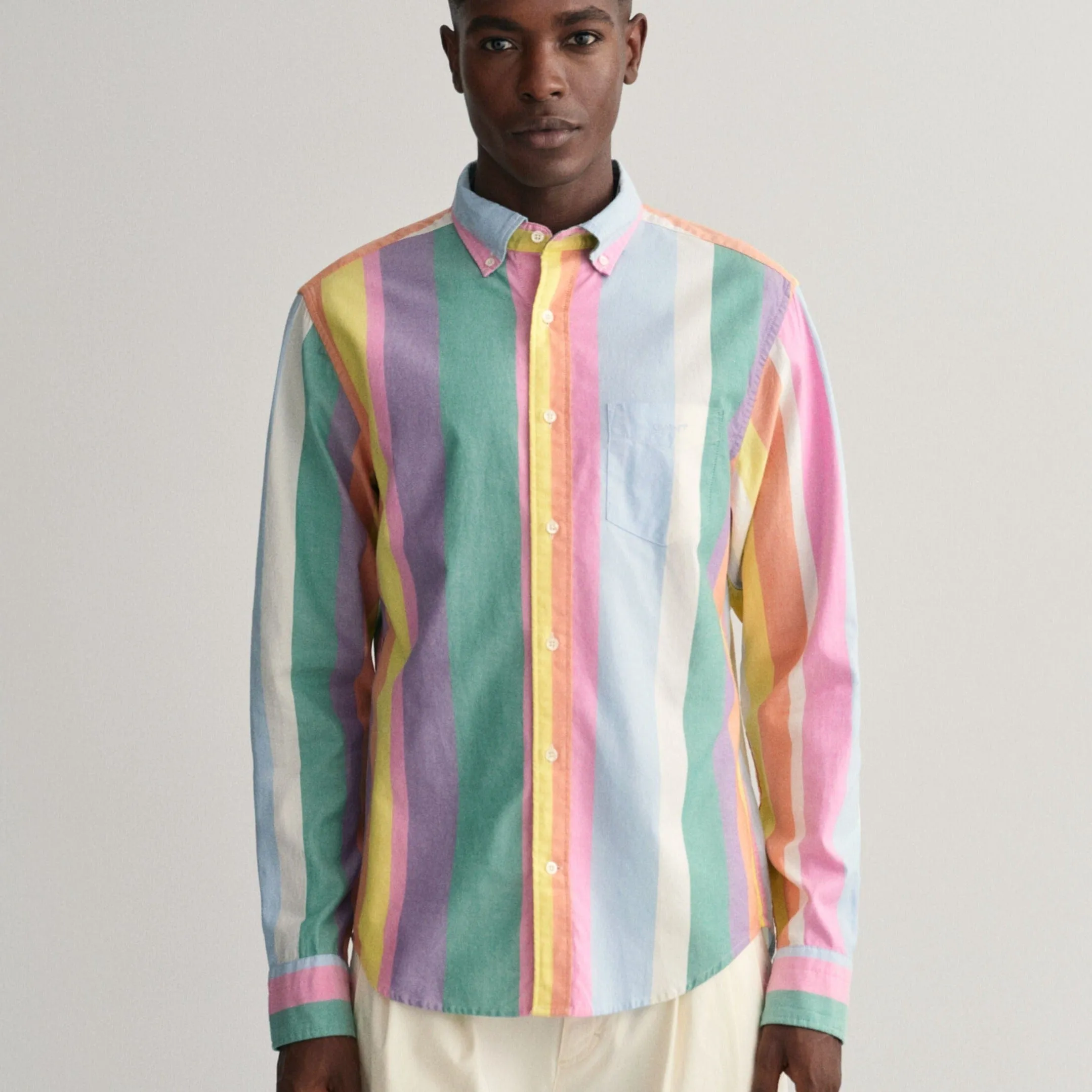 GANT Regular Fit Multi Stripe Oxford Shirt Perky Pink