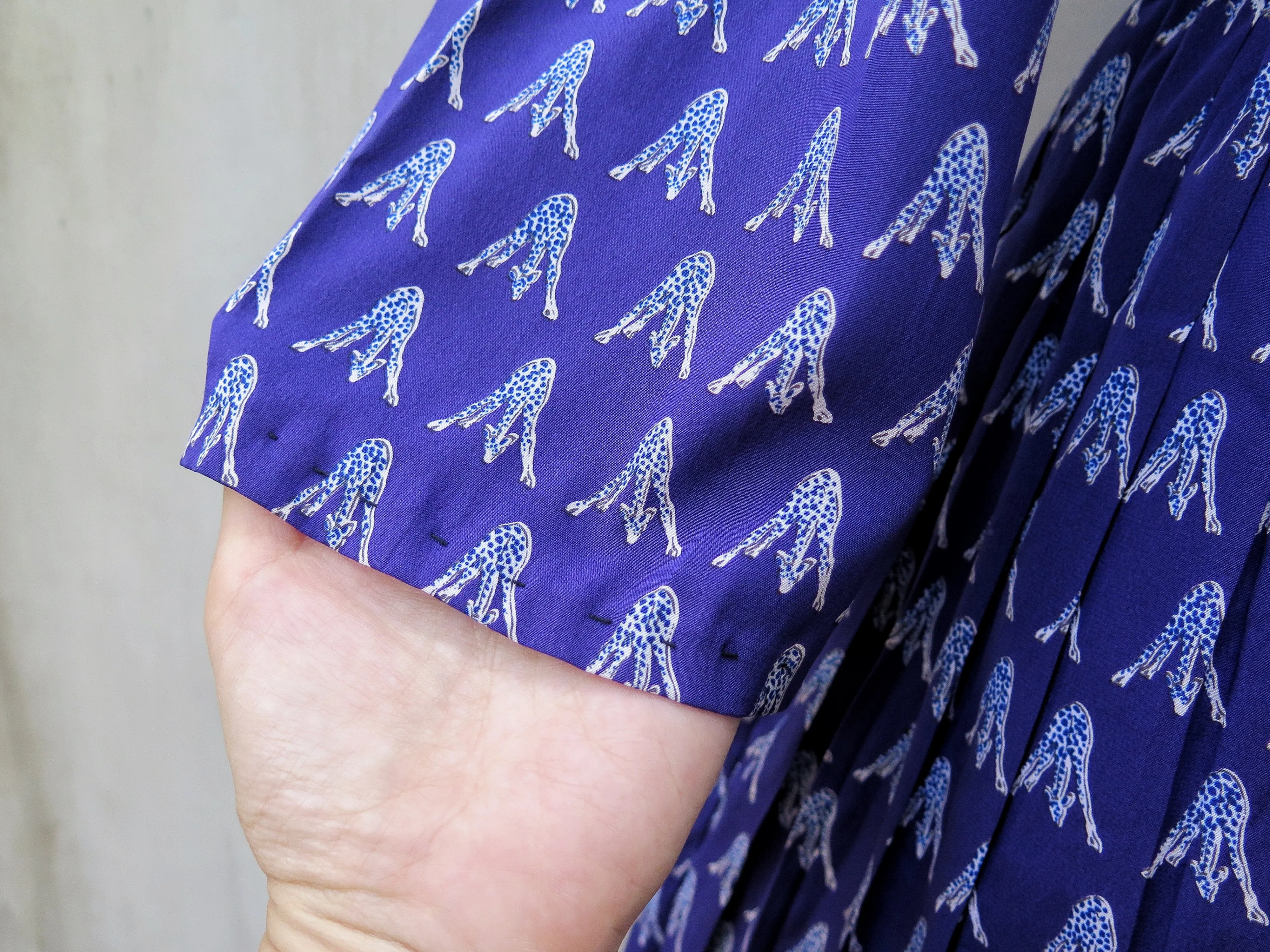 Geronima | Vintage 1960s 1970s Purple giraffes print embroidered collar long sleeve dress