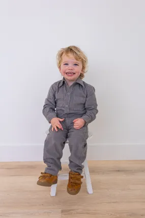 Grey Corduroy Solid Color Boys Pants