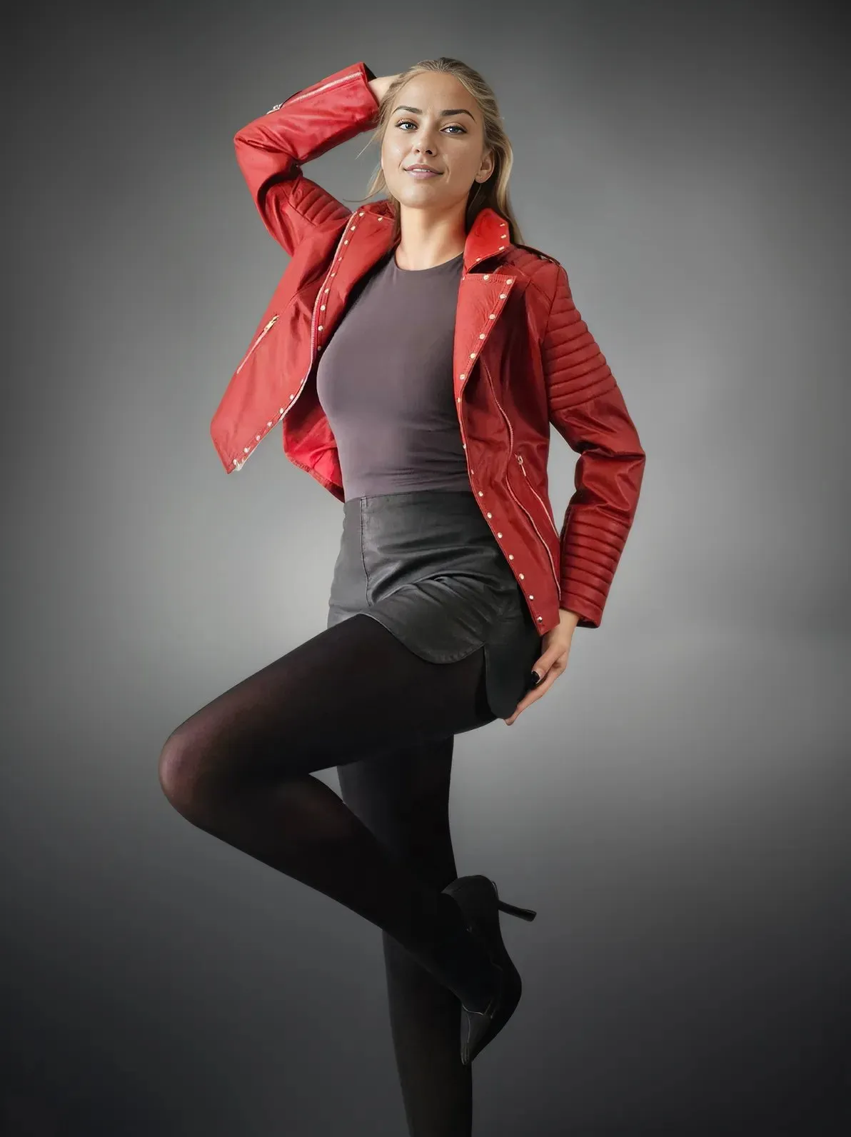 Handcrafted Women's Sheepskin Leather Biker Jacket – Premium Biker Style Red