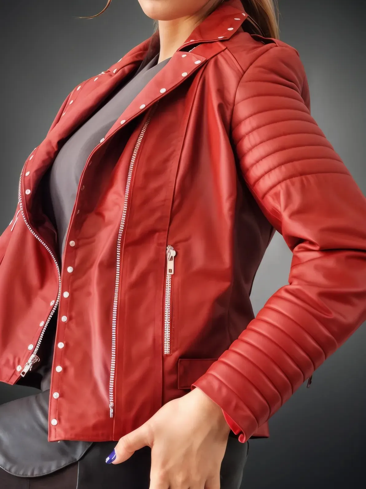 Handcrafted Women's Sheepskin Leather Biker Jacket – Premium Biker Style Red