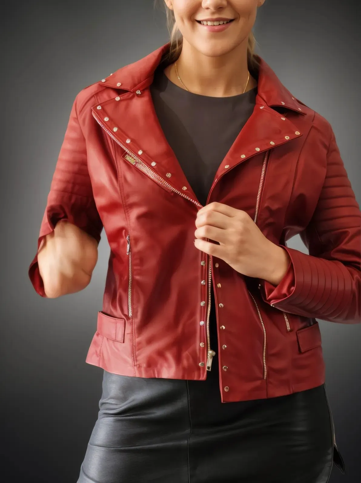 Handcrafted Women's Sheepskin Leather Biker Jacket – Premium Biker Style Red