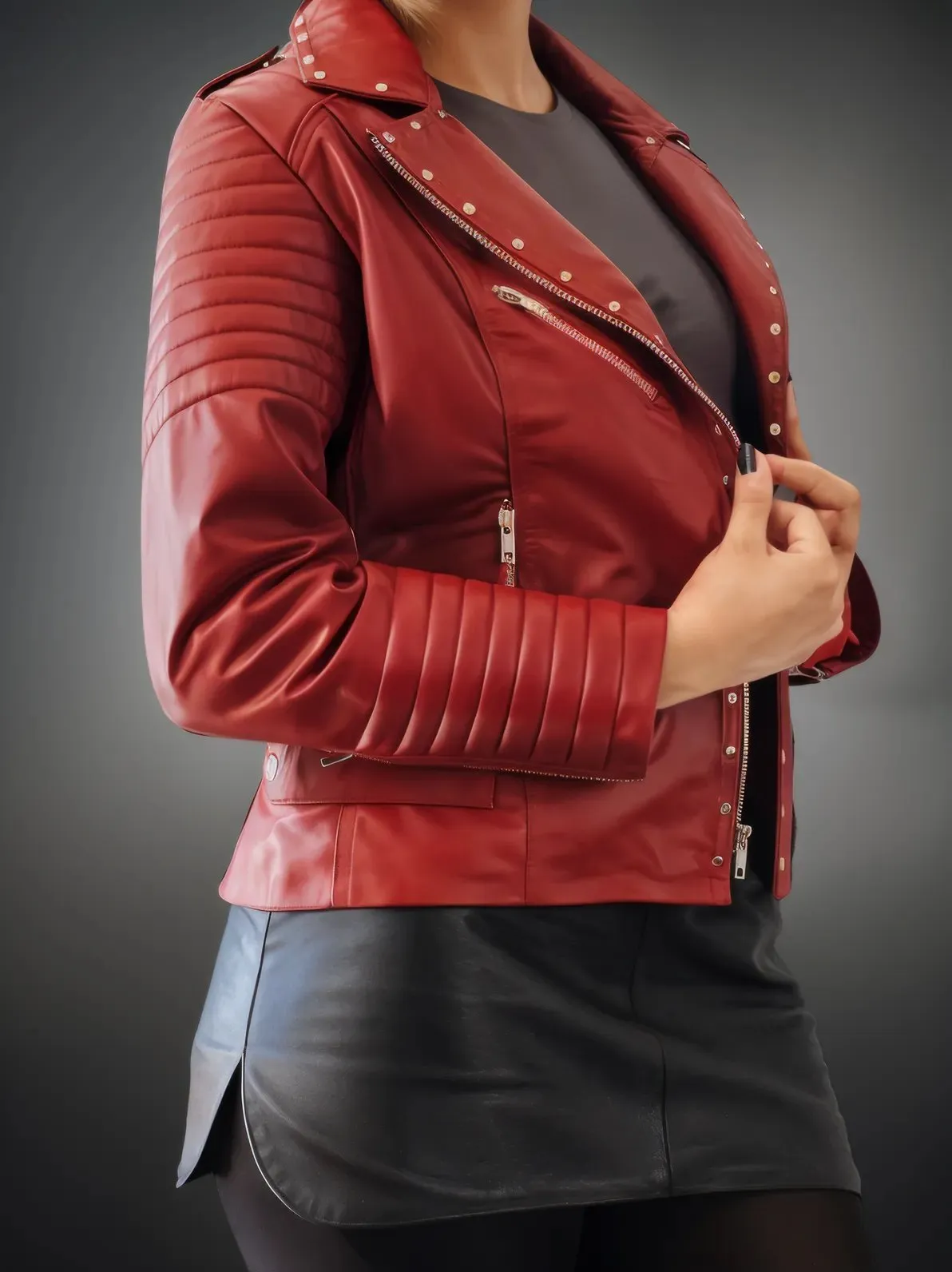 Handcrafted Women's Sheepskin Leather Biker Jacket – Premium Biker Style Red