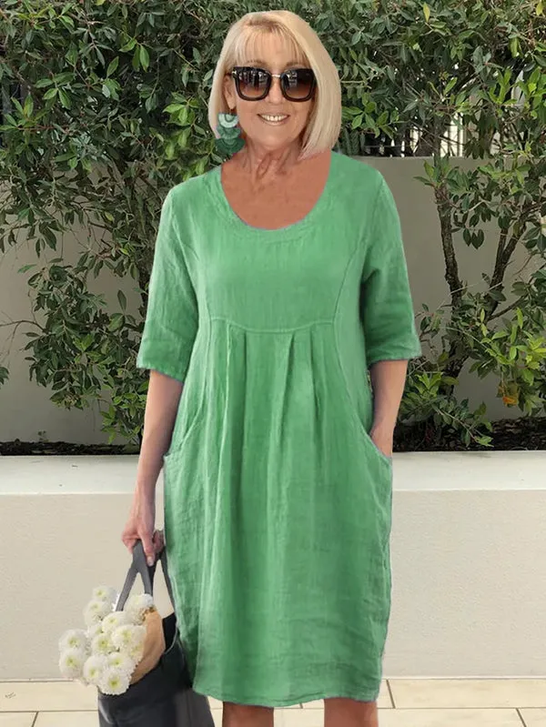 Hanna Linen Pleated Midi Slip Dress