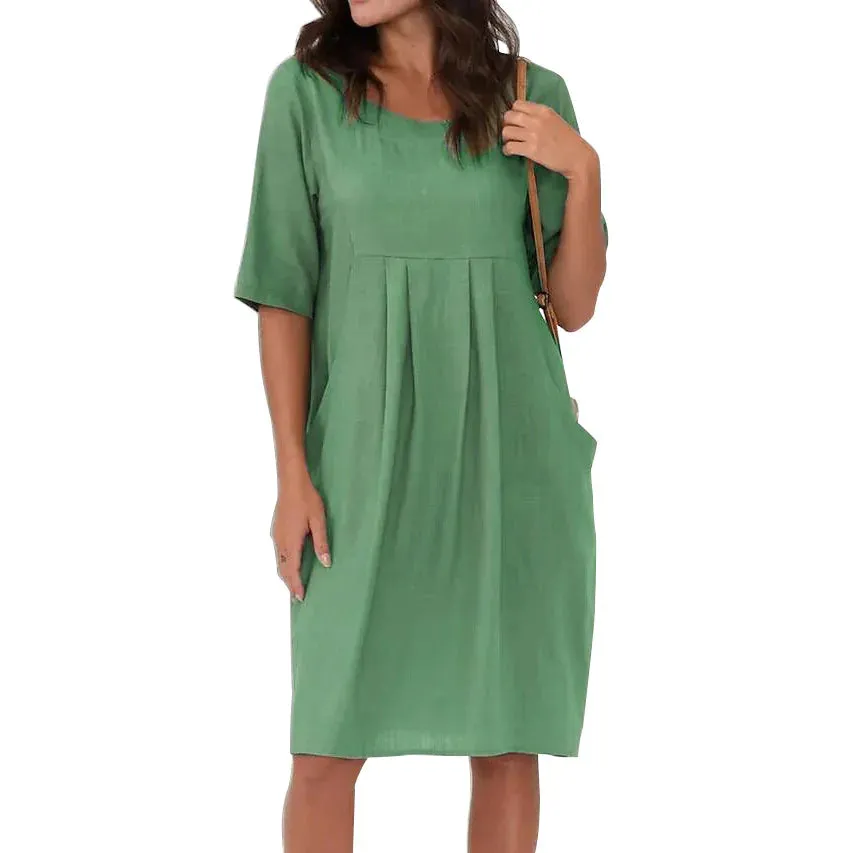Hanna Linen Pleated Midi Slip Dress