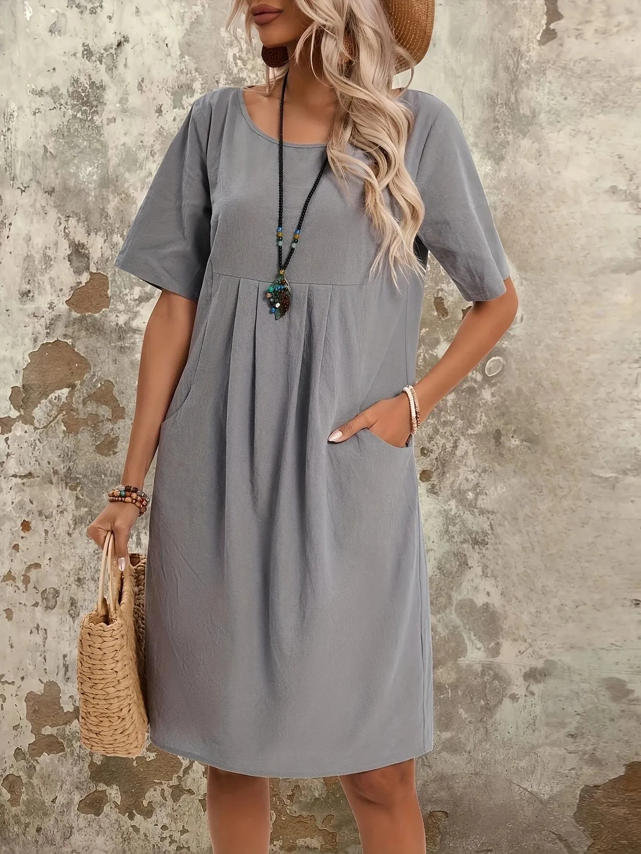 Hanna Linen Pleated Midi Slip Dress