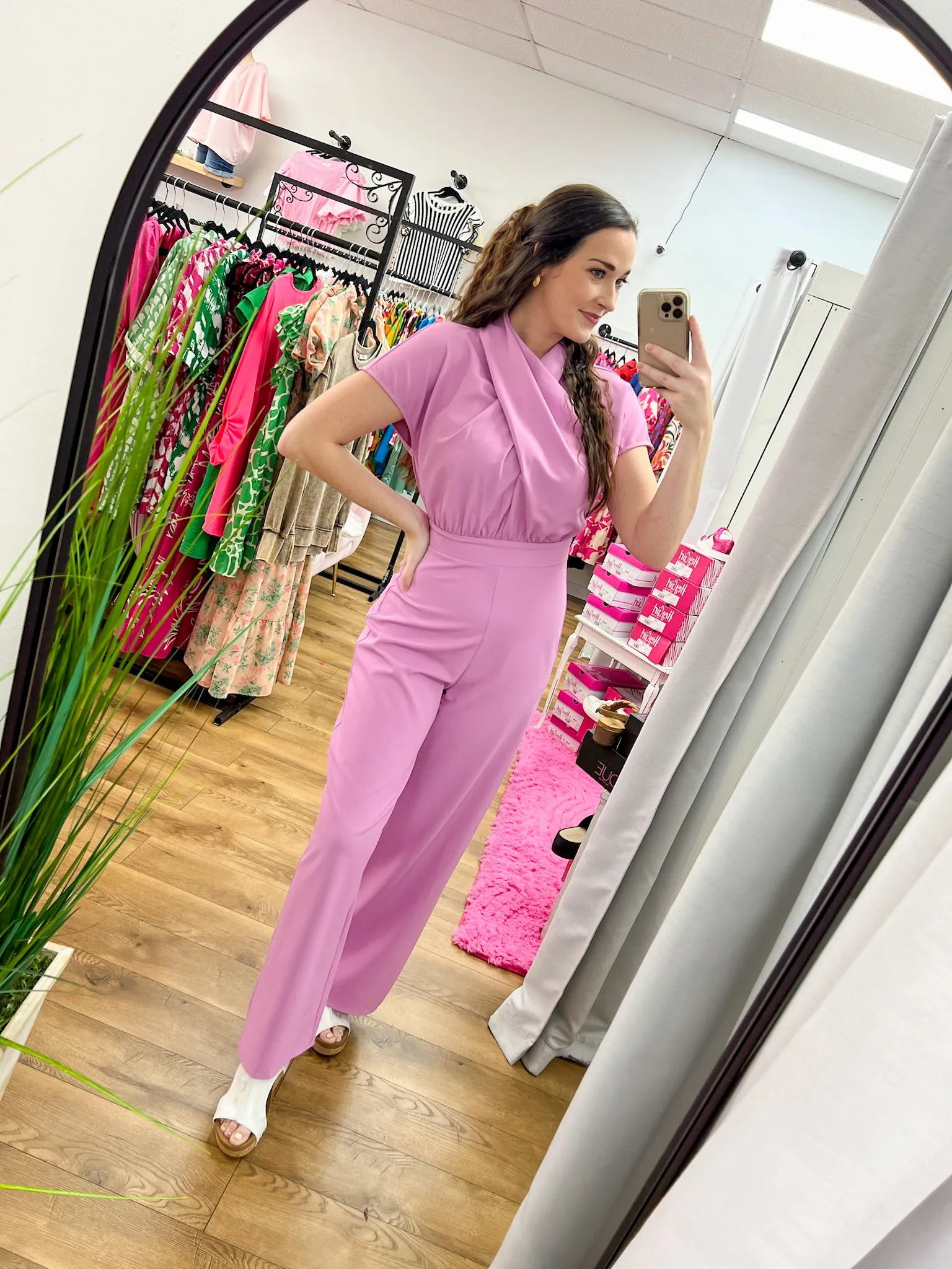 Head Turner Lilac Short Sleeve Jumpsuit with Twist Front Feature