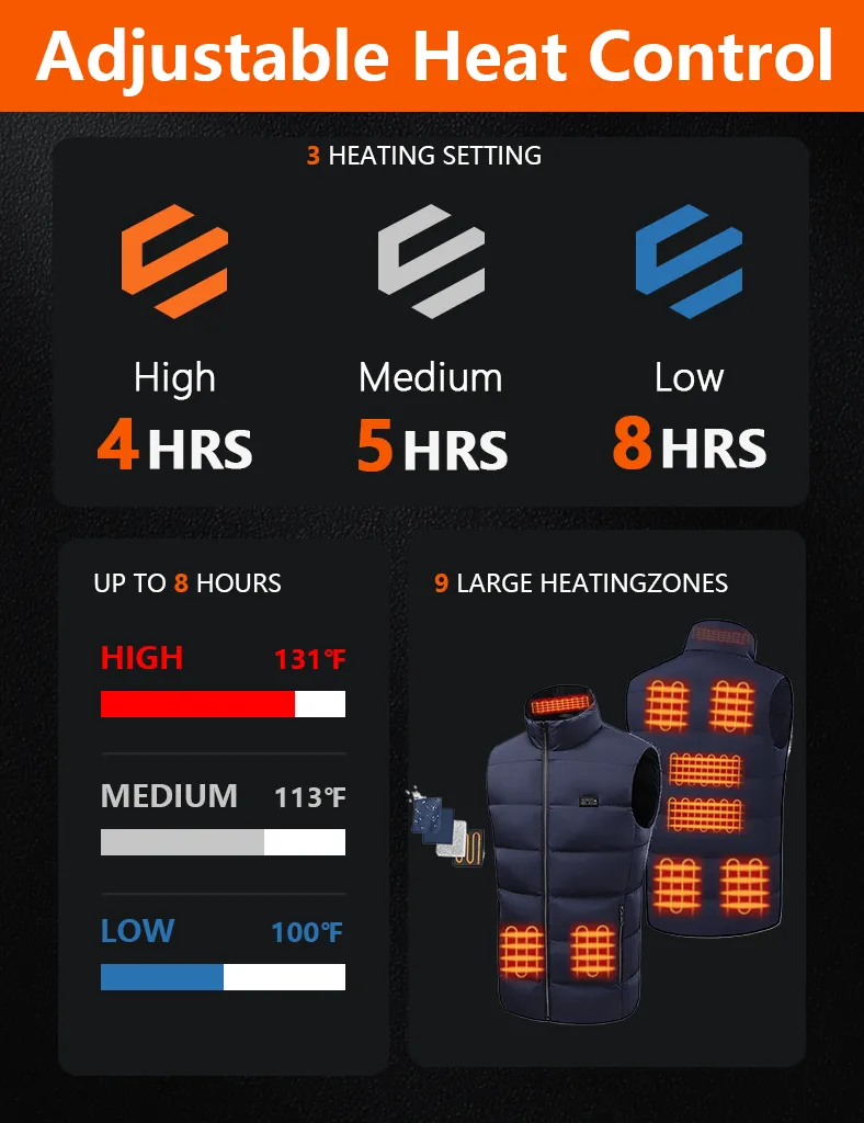 Heated Vest - 9 Heating Zones for Outdoor Warmth