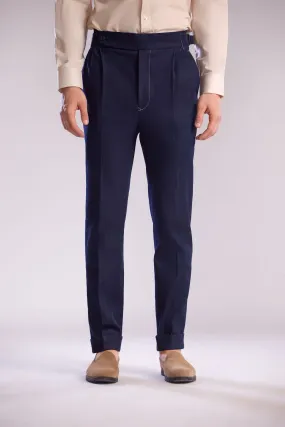 High Rise, Pleated Tailored Slacks in Denim