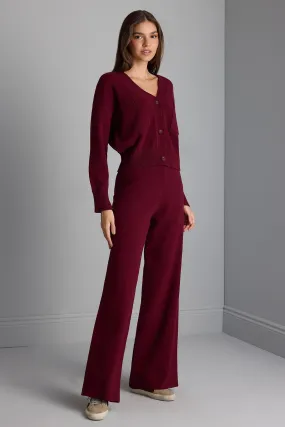 High Waist Burgundy Knitwear Palazzo Pants