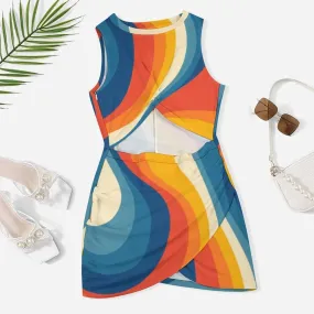Hippie Dress, Retro Stripe Dress, GOGO Dress, Cut Out Dress, Sleeveless dress, Orange Blue Stripe Dress, Mini Dress, High Fashion Dress
