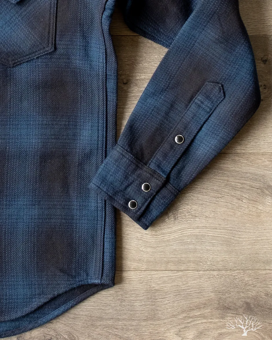 IHSH-264-NAV - UHF Ombré Check Western Shirt - Navy/Black